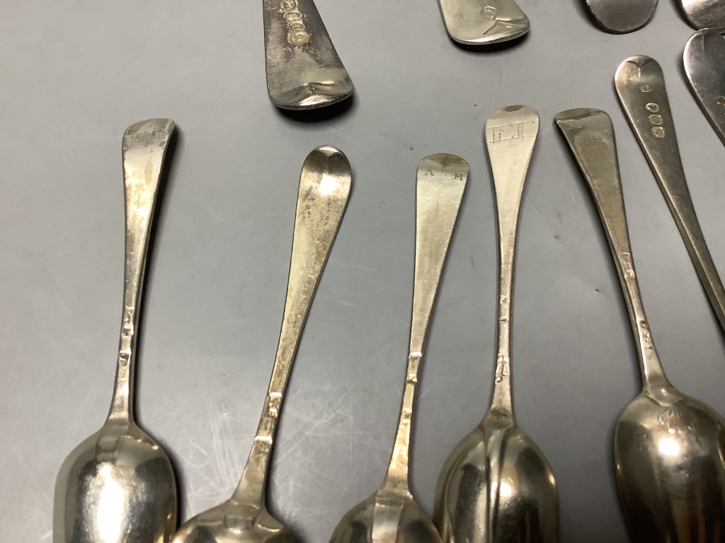 A collection of Georgian silver Old English pattern flatware, approximately 17.75oz